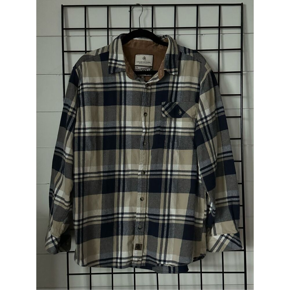 Legendary Whitetail Blue Collared Full Button Down Flannel Dress Shirt Adult XL